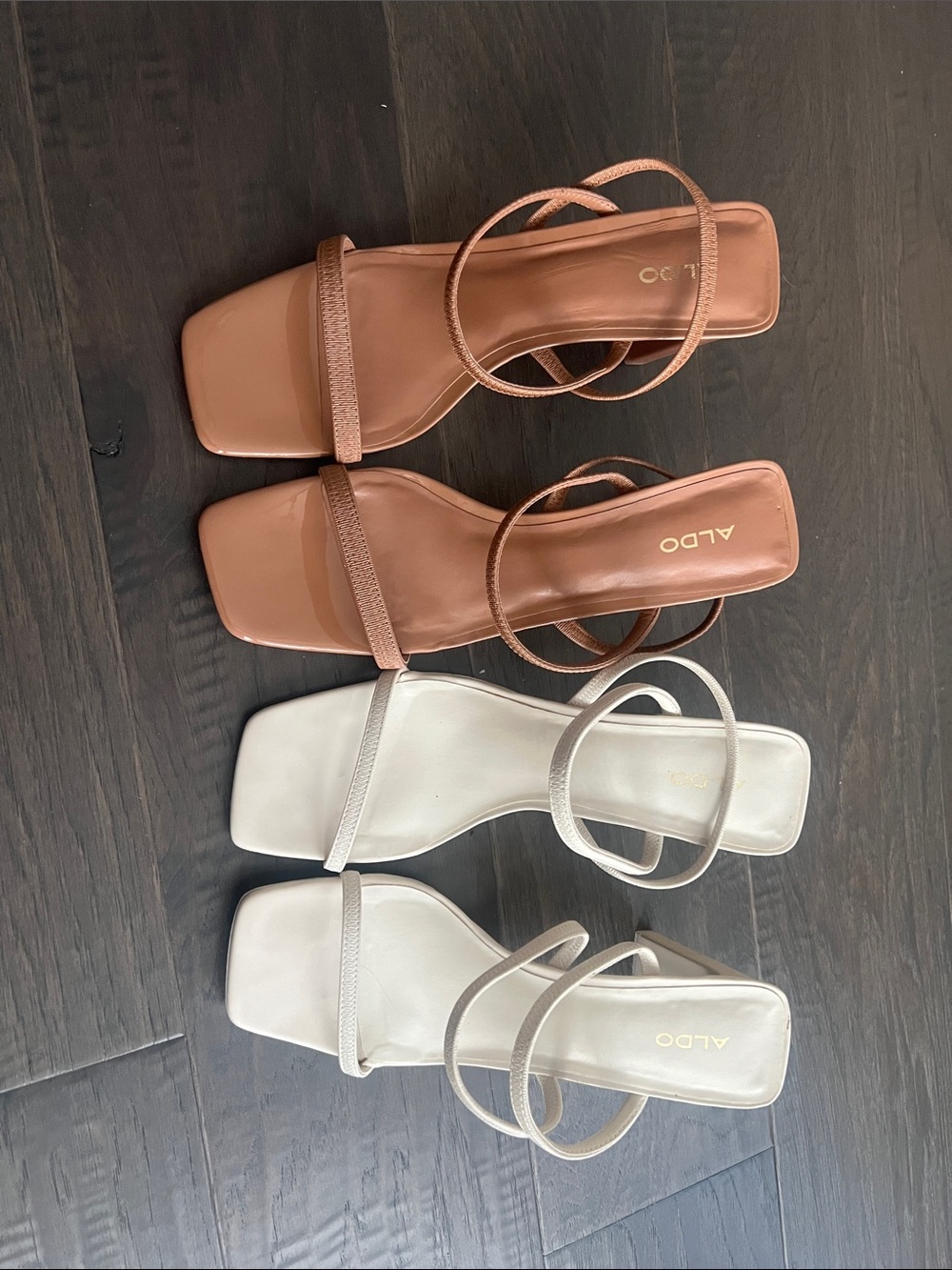 ALDO Women’s Double-Strap Square-Toe Heels in Tan and White